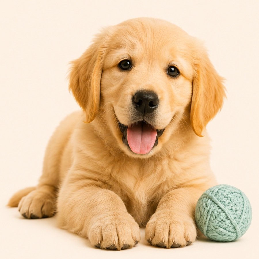 Cachorro tumbado junto a un ovillo de lana